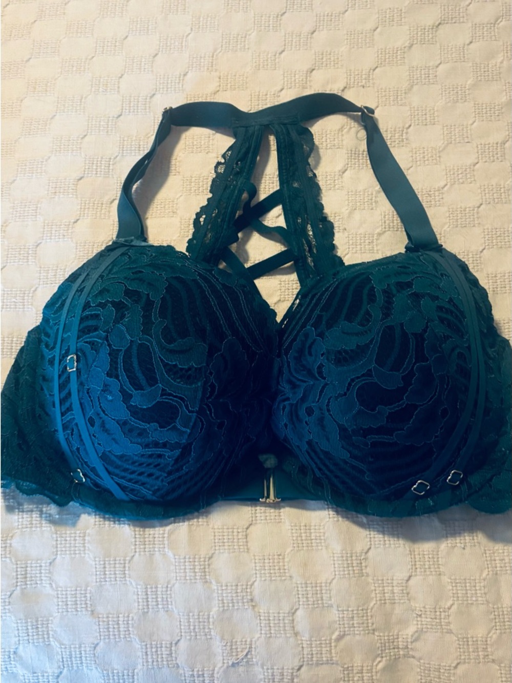 Cacique Teal Lace Push-Up Racerback Bra